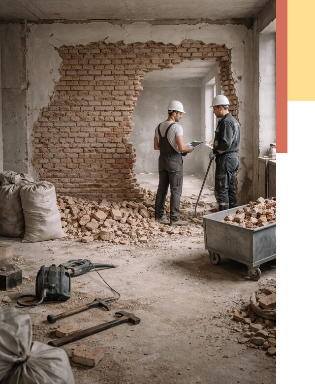 Демонтаж кирпичных стен в Ртищево от 4290 руб. — быстро, недорого, под ключ | ОТДЕЛОЧНИК-Ртщ