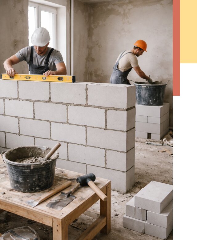 Кладка перегородок из газобетона в Ртищево от 3269 руб. под ключ | ОТДЕЛОЧНИК-Ртщ