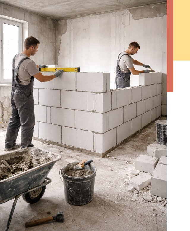 Кладка перегородок из ПГП в Ртищево от 2554 руб./м2 — монтаж и возведение под ключ | ОТДЕЛОЧНИК-Ртщ