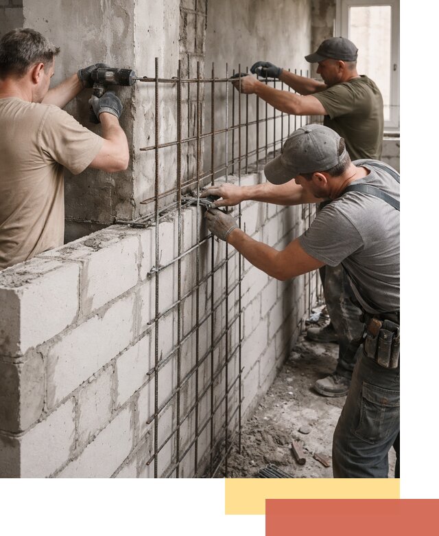 Армирование кладки перегородок в Ртищево профессионально и надёжно
