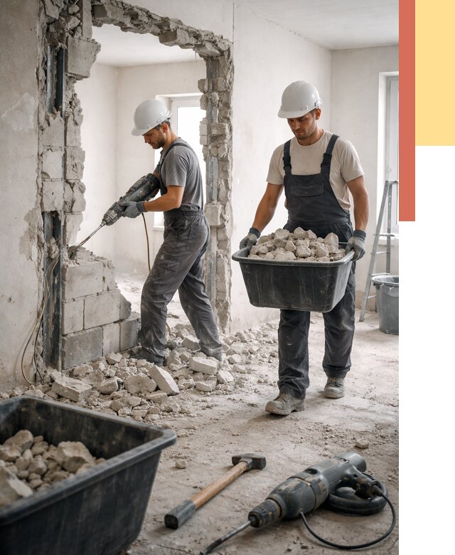 Демонтаж блоковых перегородок в Ртищево от 3831 руб. — быстро и недорого | ОТДЕЛОЧНИК-Ртщ