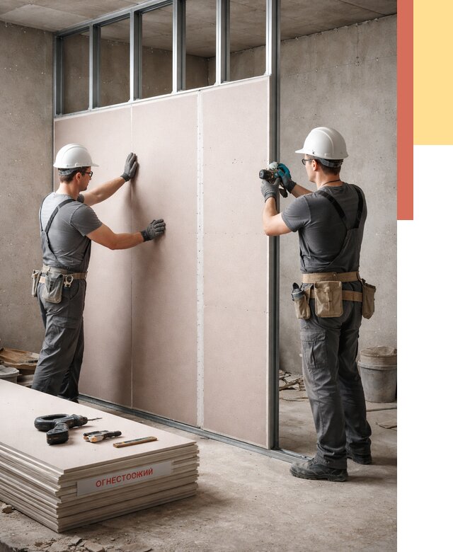 Перегородка из огнестойкого гипсокартона в Ртищево от 1890 руб. под ключ | ОТДЕЛОЧНИК-Ртщ