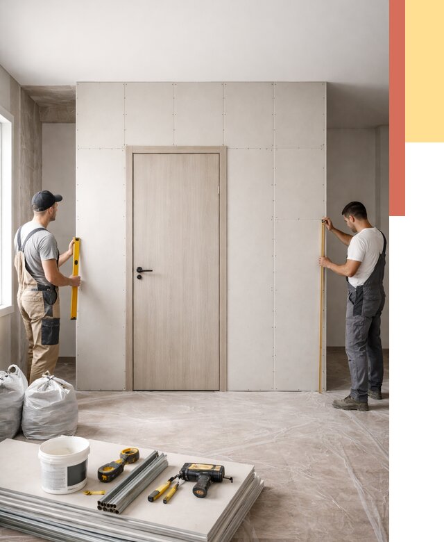 Перегородка из гипсокартона с дверью в Ртищево от 4597 руб. под ключ | ОТДЕЛОЧНИК-Ртщ