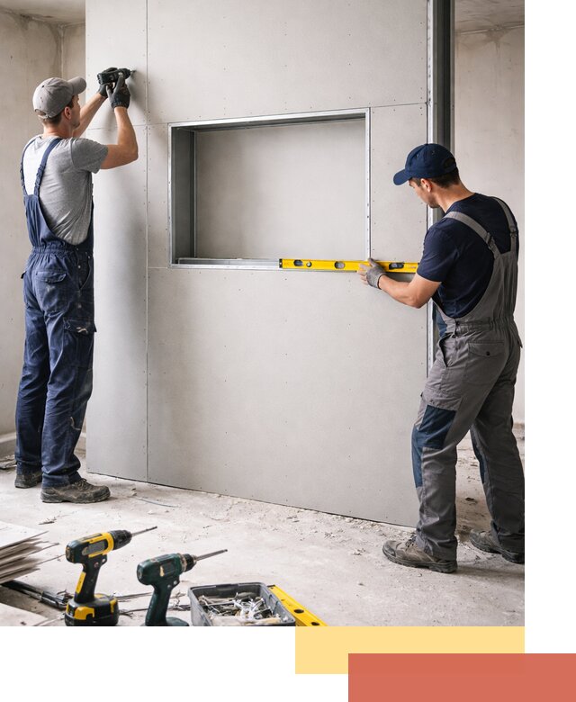 Перегородка из гипсокартона с нишей под декор в Ртищево