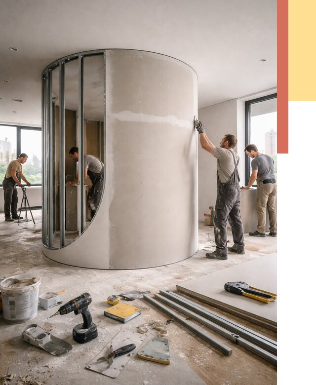 Радиусная перегородка из гипсокартона в Ртищево от 2962 руб. под ключ | ОТДЕЛОЧНИК-Ртщ