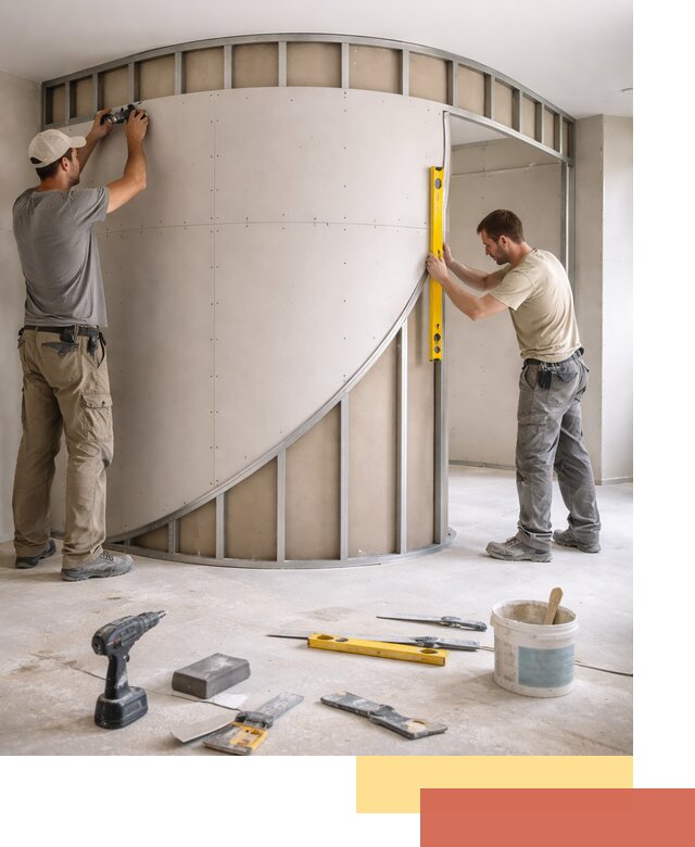 Радиусная перегородка из гипсокартона в Ртищево под ключ