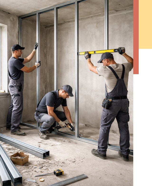 Монтаж каркаса перегородки из профиля в Ртищево от 766 руб. | ОТДЕЛОЧНИК-Ртщ