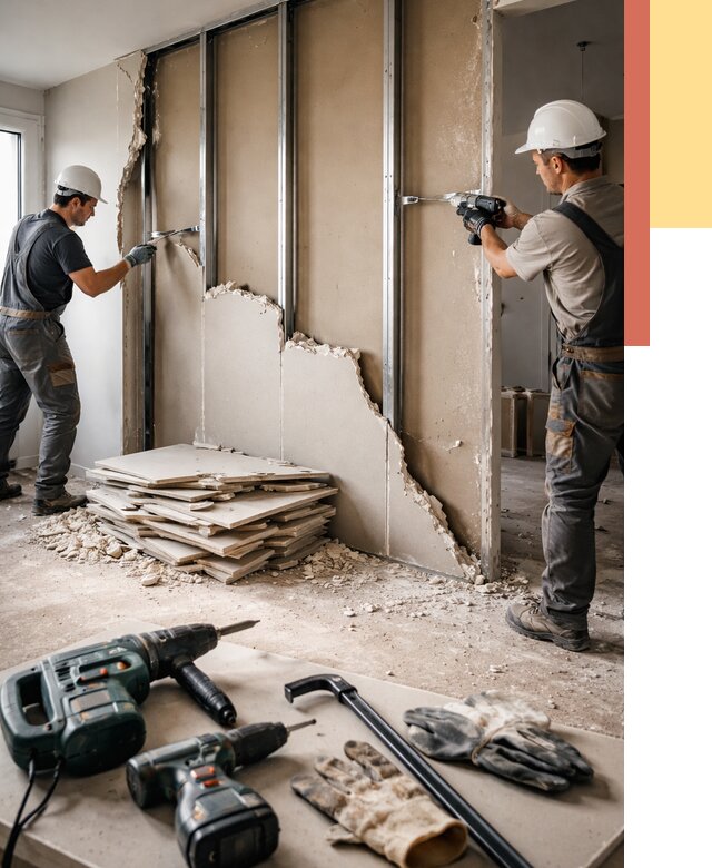 Демонтаж перегородки из гипсокартона в Ртищево от 1226 руб. быстро и недорого | ОТДЕЛОЧНИК-Ртщ