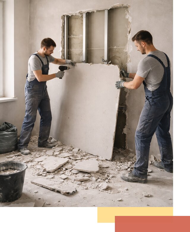 Демонтаж перегородки из гипсокартона в Ртищево быстрый и аккуратный