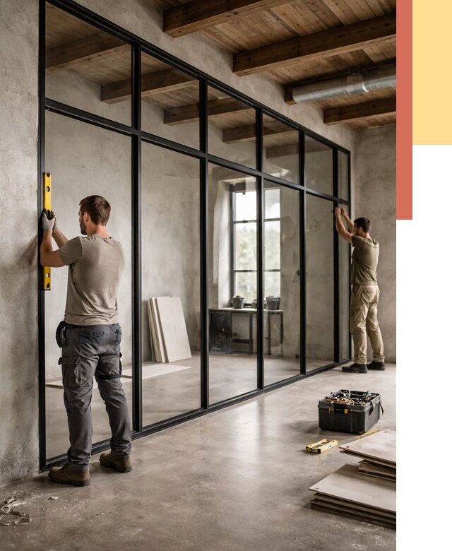 Стеклянные перегородки лофт в Ртищево от 10726 руб. под ключ | ОТДЕЛОЧНИК-Ртщ