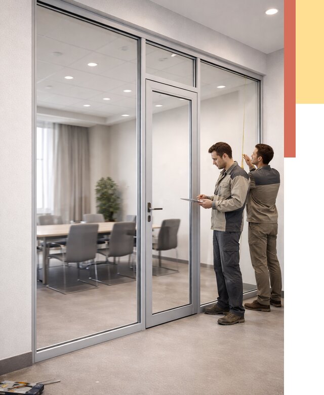 Установка и монтаж алюминиевых перегородок со стеклом в Ртищево от 8376 руб. | ОТДЕЛОЧНИК-Ртщ