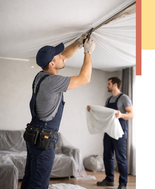 Демонтаж натяжного потолка в Ртищево от 4597 руб. — снятие и разбор под ключ | ОТДЕЛОЧНИК-Ртщ