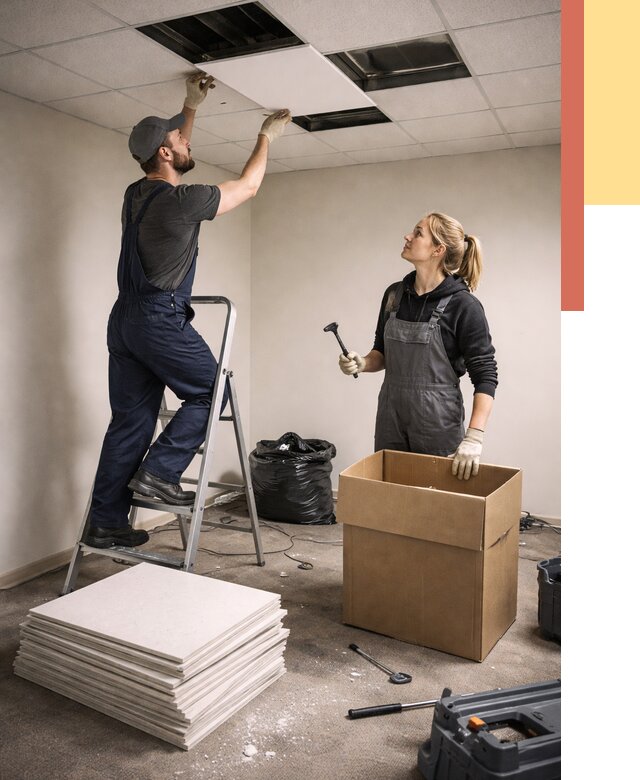 Демонтаж потолочной плитки в Ртищево от 4597 руб. быстро и недорого | ОТДЕЛОЧНИК-Ртщ