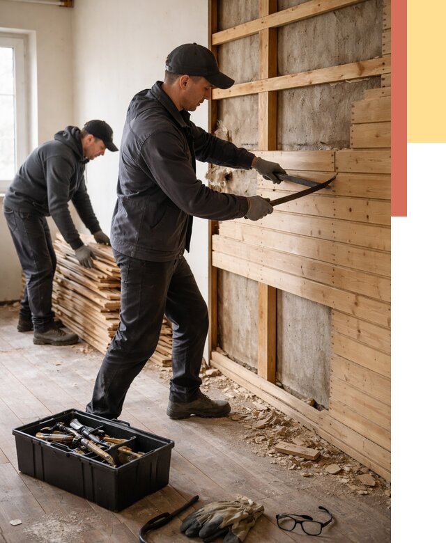 Демонтаж вагонки в Ртищево от 3882 руб/м2 — быстро и недорого | ОТДЕЛОЧНИК-Ртщ