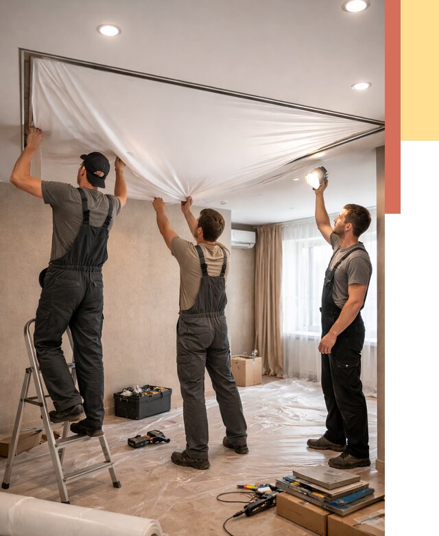 Монтаж ПВХ натяжного потолка в Ртищево от 3575 руб. под ключ | ОТДЕЛОЧНИК-Ртщ