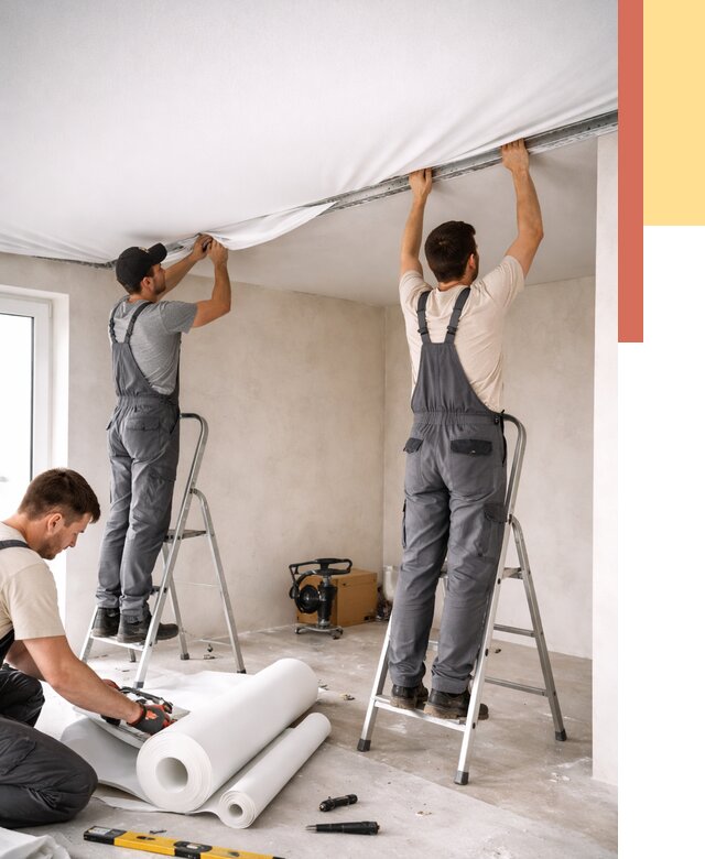 Монтаж тканевого натяжного потолка в Ртищево от 3575 руб. под ключ | ОТДЕЛОЧНИК-Ртщ