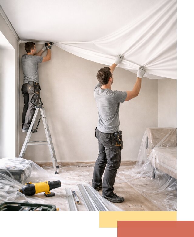 Монтаж тканевого натяжного потолка в Ртищево недорого и быстро