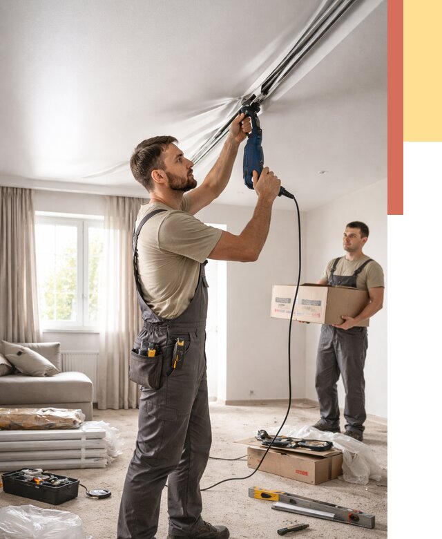 Монтаж сатинового натяжного потолка в Ртищево от 3575 руб. | Быстро, недорого — ОТДЕЛОЧНИК-Ртщ