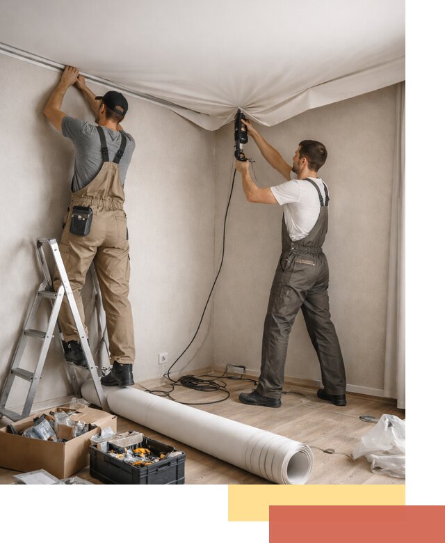 Монтаж цветного натяжного потолка в Ртищево за один день