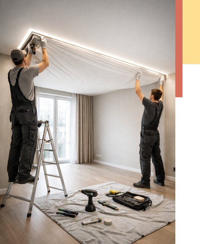 Монтаж парящего натяжного потолка в Ртищево от 4597 руб. быстро и недорого | ОТДЕЛОЧНИК-Ртщ