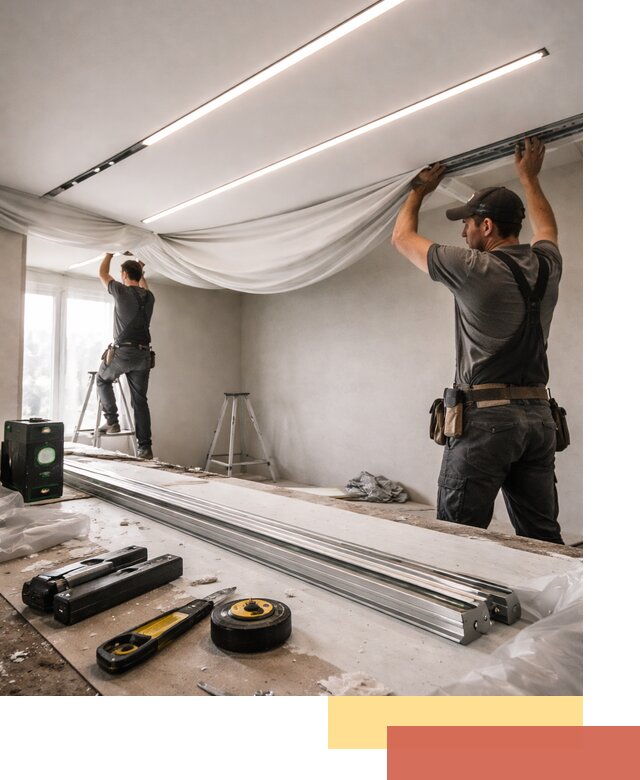 Монтаж натяжных потолков со световыми линиями в Ртищево