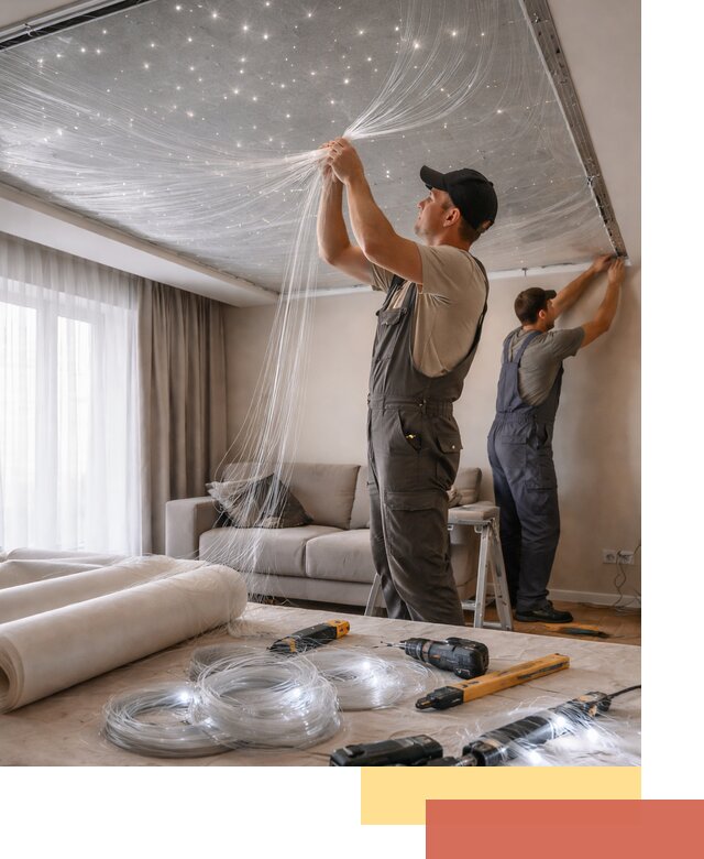 Монтаж натяжного потолка «Звездное небо» в Ртищево