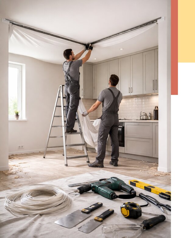 Установка натяжного потолка на кухне в Ртищево от 2452 руб. | ОТДЕЛОЧНИК-Ртщ