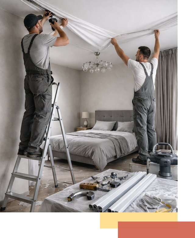 Монтаж натяжного потолка в спальне в Ртищево