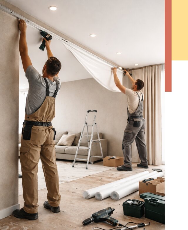 Монтаж натяжного потолка в гостиной в Ртищево от 562 руб. | ОТДЕЛОЧНИК-Ртщ