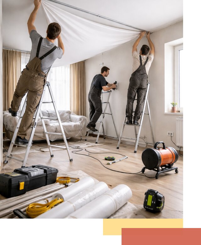 Монтаж натяжного потолка в гостиной в Ртищево