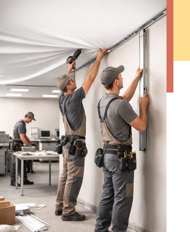 Монтаж натяжного потолка в офисе в Ртищево от 460 руб/м² — быстро и недорого | ОТДЕЛОЧНИК-Ртщ