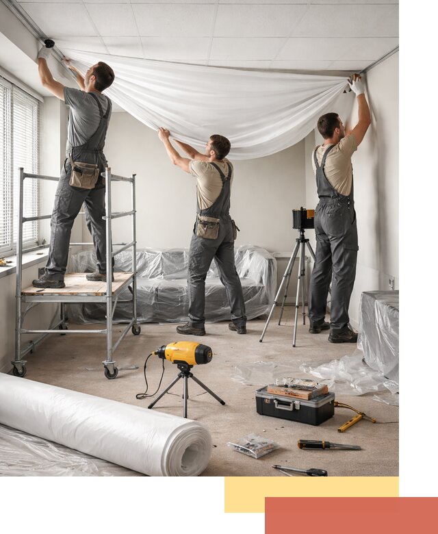 Монтаж натяжного потолка в офисе в Ртищево