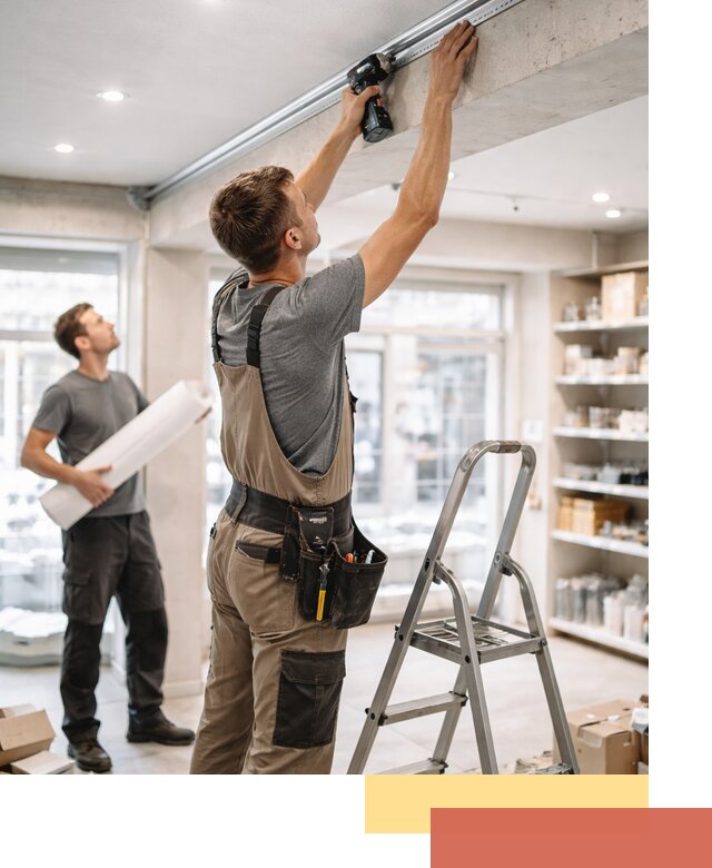 Монтаж натяжных потолков в магазине в Ртищево