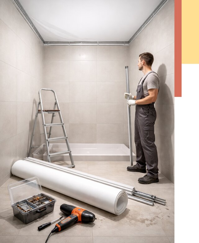 Монтаж натяжного потолка в санузле в Ртищево от 1890 руб. — ОТДЕЛОЧНИК-Ртщ