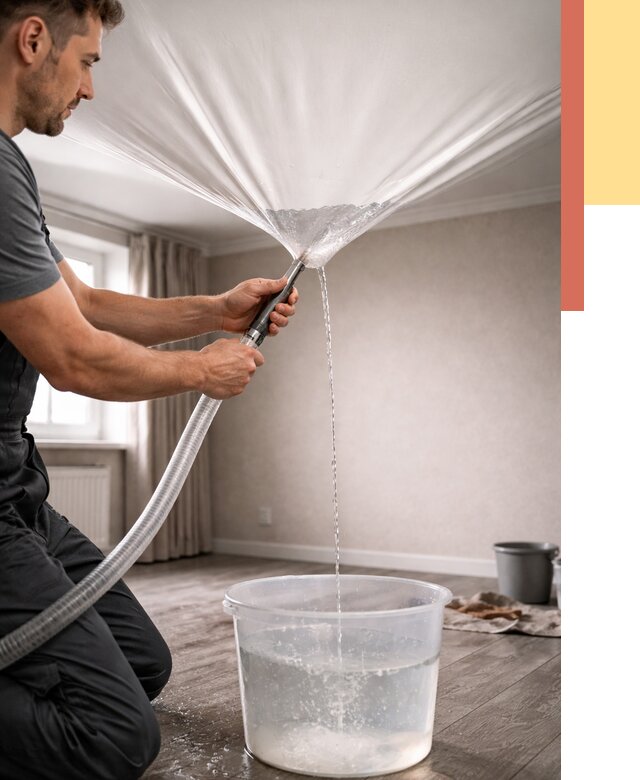 Слив воды с натяжного потолка в Ртищево от 2554 руб. быстро и недорого | ОТДЕЛОЧНИК-Ртщ