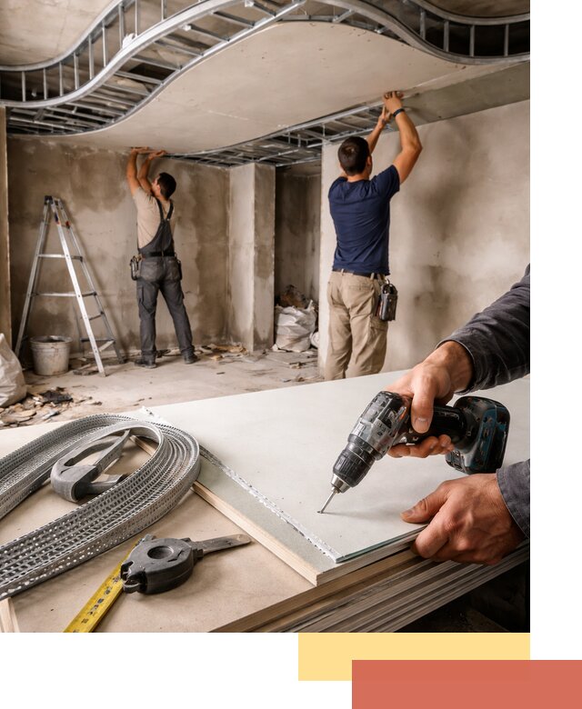 Криволинейный потолок из гипсокартона в Ртищево — монтаж и отделка