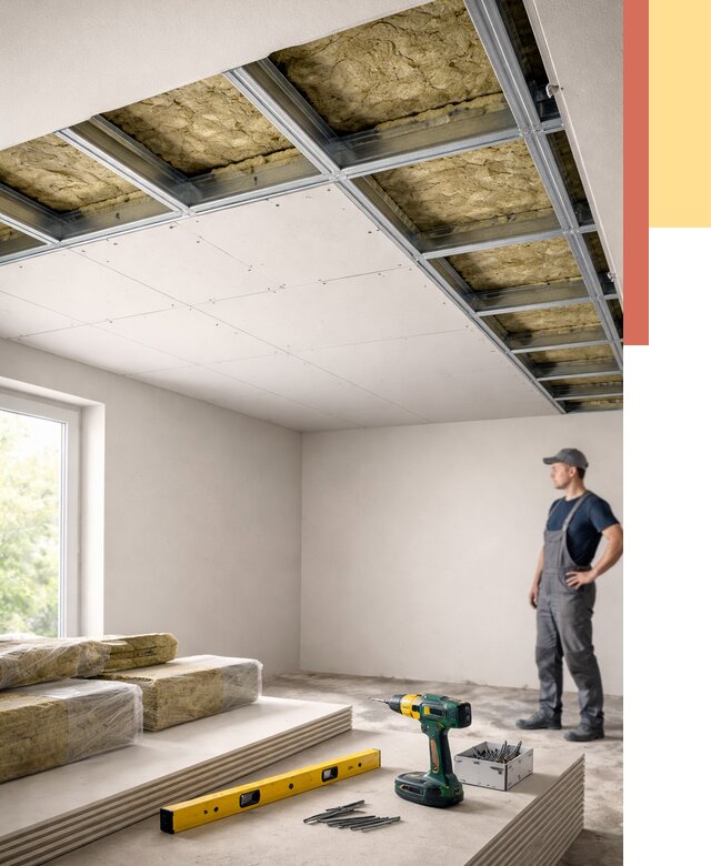 Звукоизоляция потолка ГКЛ в Ртищево от 970 руб. — монтаж под ключ | ОТДЕЛОЧНИК-Ртщ