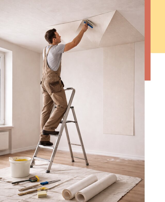 Поклейка обоев на потолок в Ртищево от 4597 руб. быстро и недорого | ОТДЕЛОЧНИК-Ртщ