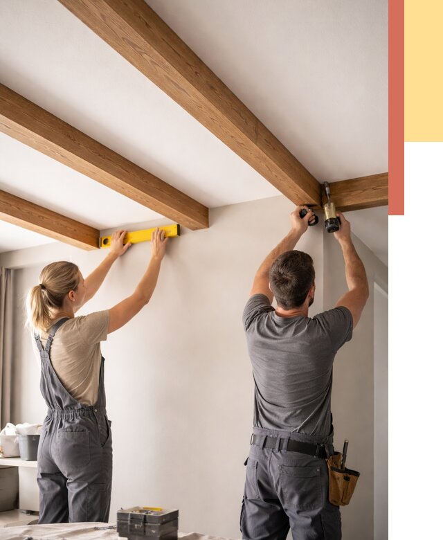 Монтаж декоративных балок на потолок в Ртищево от 4290 руб. — ОТДЕЛОЧНИК-Ртщ